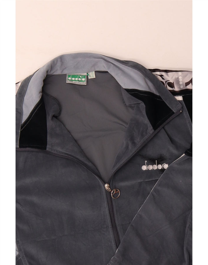 DIADORA Veste de survêtement en velours graphique pour homme UK 46 XL Gris Colorblock