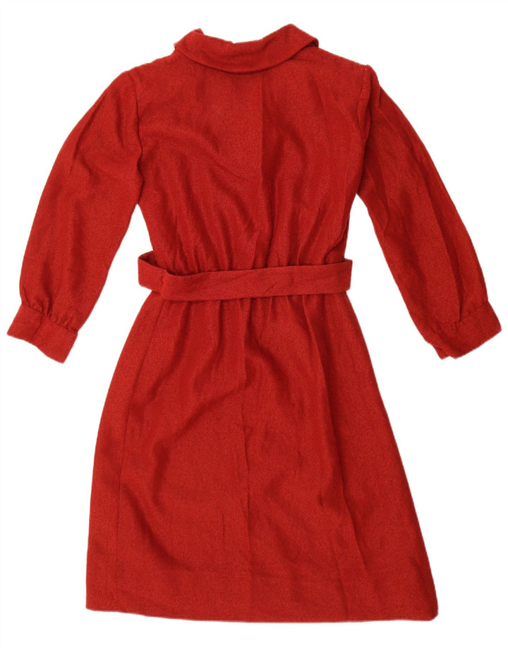 vintage Femme Manches Longues Robe A-Line UK 12 Rouge Moyen