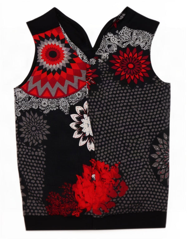 Desigual Chemisier sans manches pour femme UK 42 Medium Noir Floral