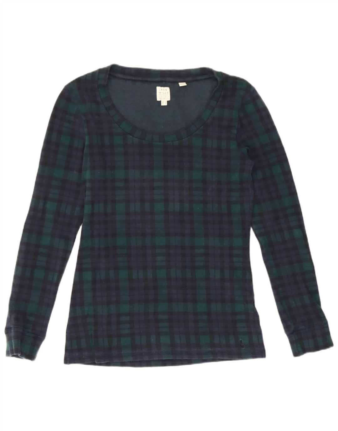 Jack Wills Haut à manches longues pour femme en coton à carreaux vert moyen UK 42