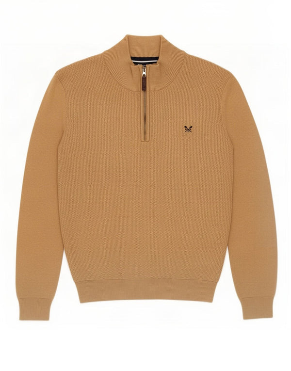 Crew Clothing Pull à col zippé pour homme en coton marron Taille L