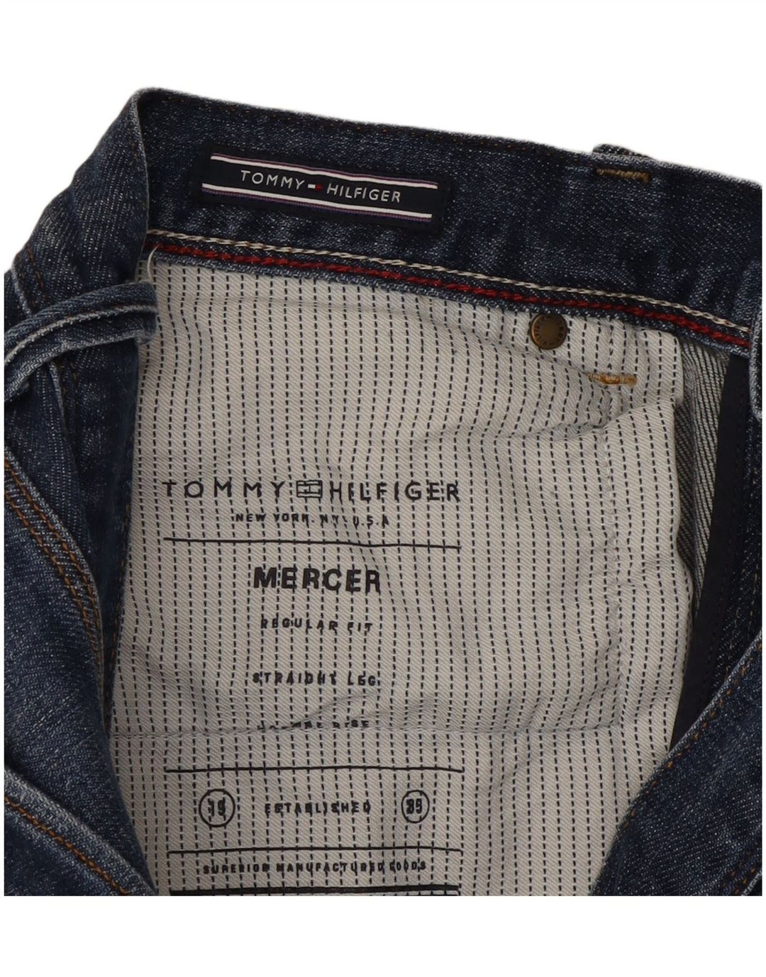 TOMMY HILFIGER Jean Droit Mercer Regular Fit Homme W34 L33 Bleu Coton