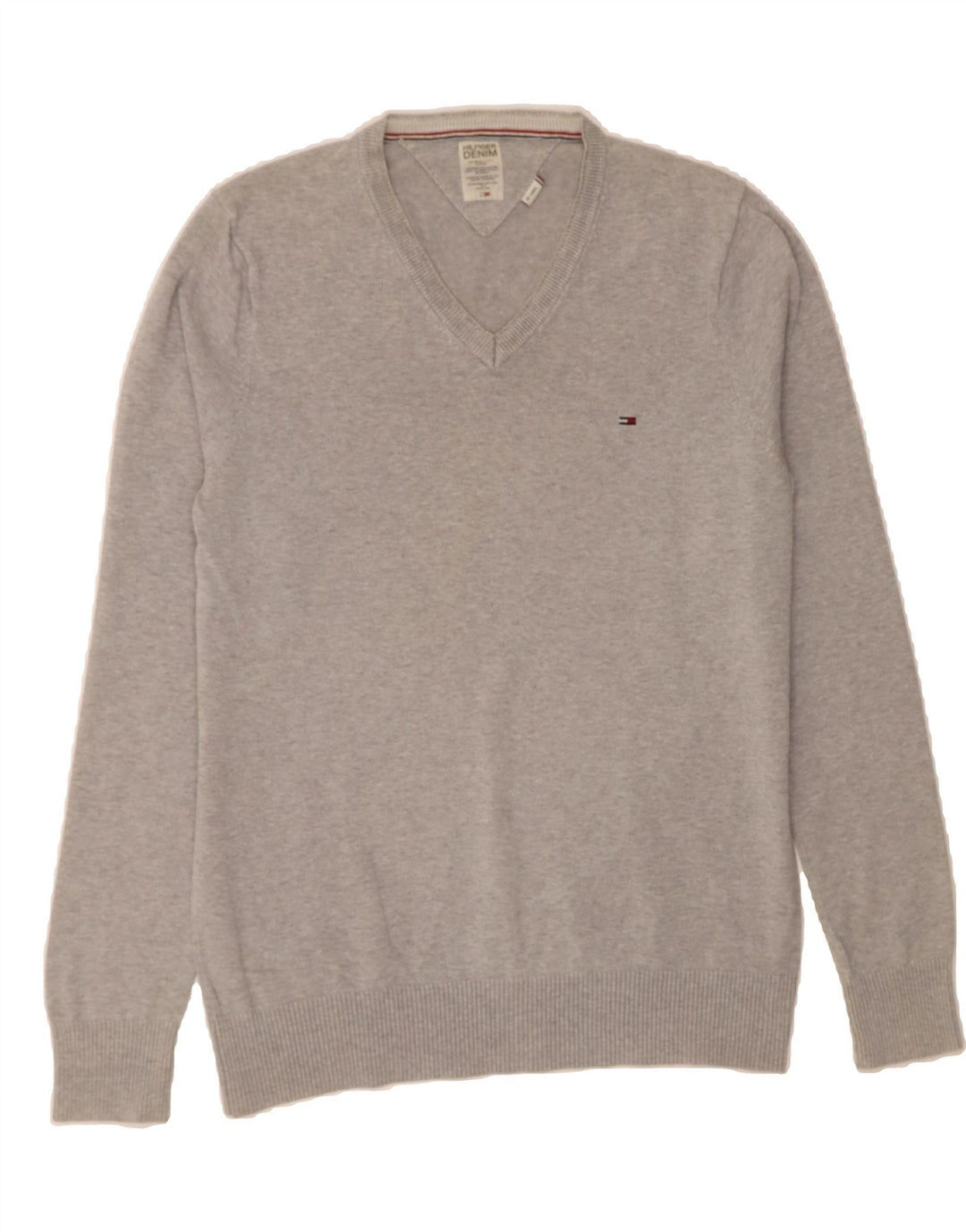 TOMMY HILFIGER Mens V-Neck Jumper Sweater 2XL Grey Vintage Tommy Hilfiger and Second-Hand Tommy Hilfiger from Messina Hembry 
