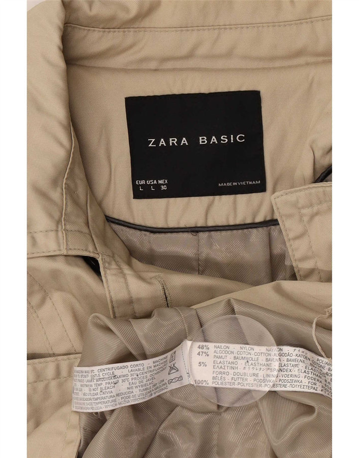 Zara Femme Trench Coat UK 16 Grand Nylon Beige