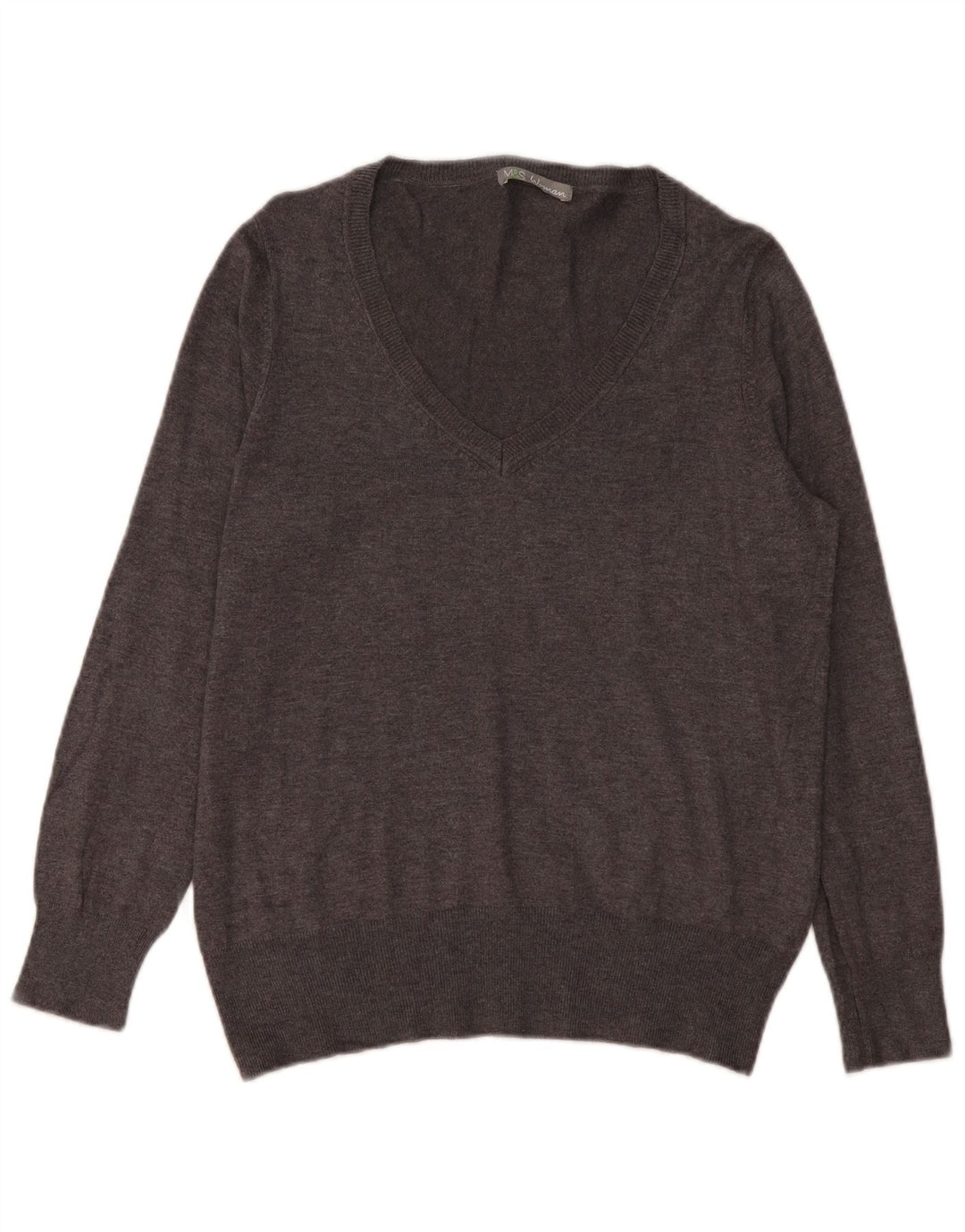 Marks & Spencer Pull col en V pour femme UK 16 Large Gris Viscose
