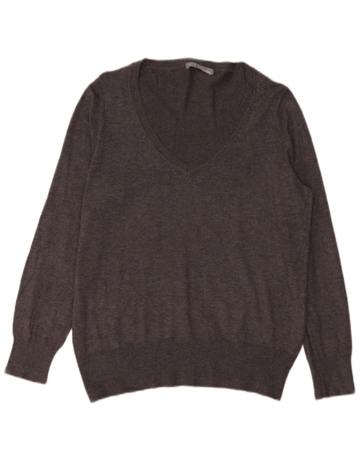 Marks & Spencer Pull col en V pour femme UK 16 Large Gris Viscose
