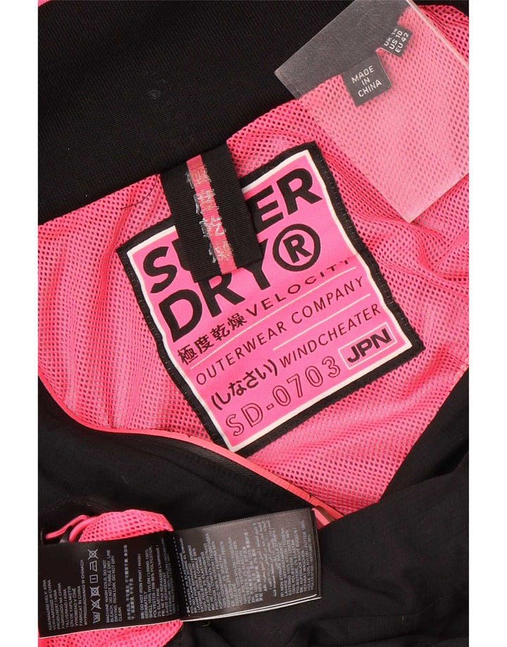 Superdry Veste de pluie à capuche pour femme UK 14 Large Noir Nylon