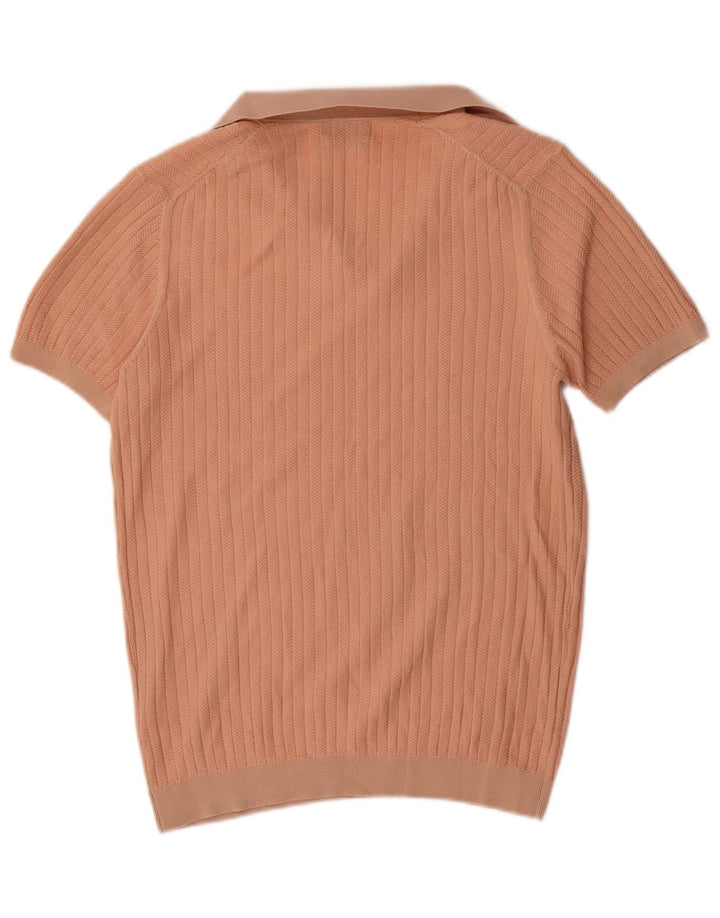 MASSIMO DUTTI Mens Short Sleeve Polo Neck Jumper Sweater Medium Pink