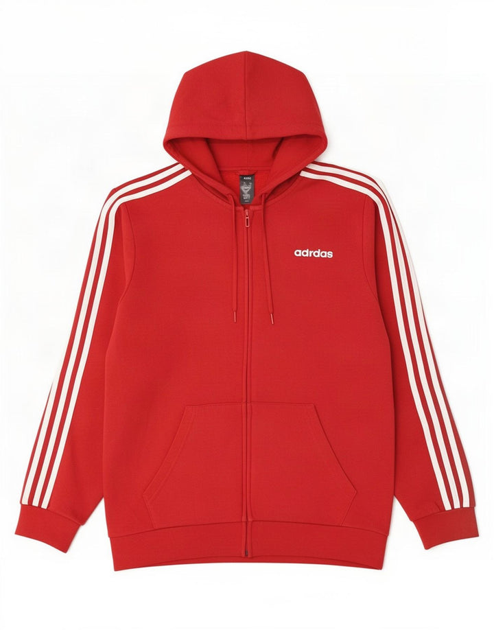 Adidas Pull à capuche zippé pour homme en coton rouge moyen