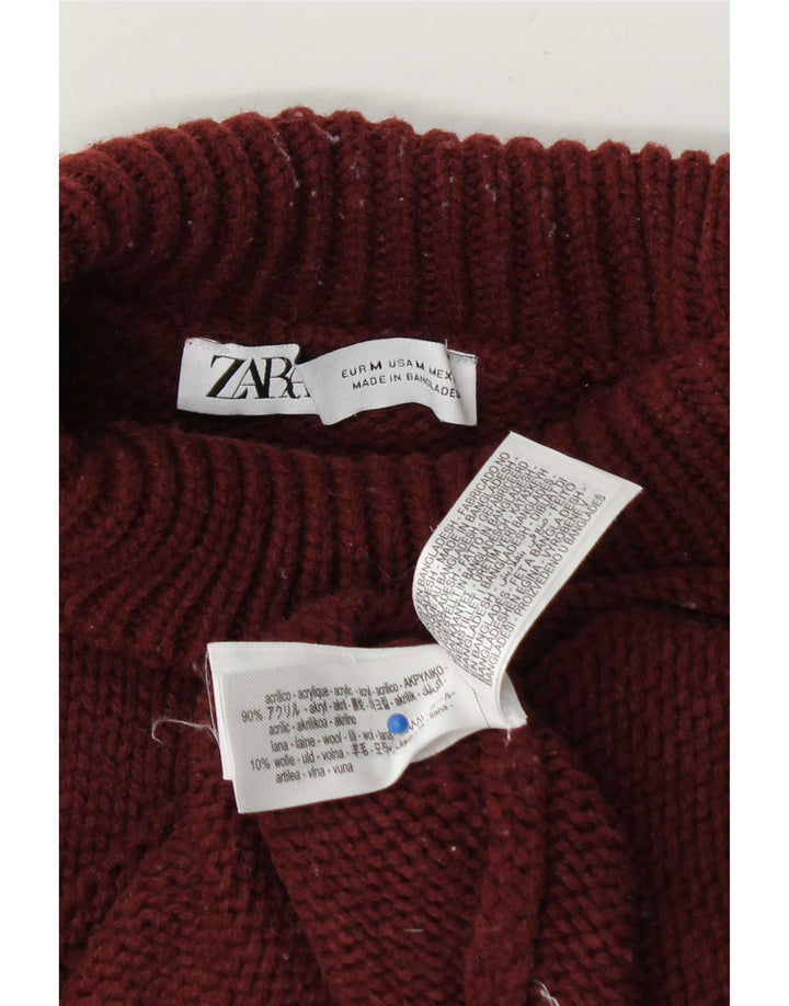Zara Pull surdimensionné à col roulé pour femme UK 14 Bordeaux moyen