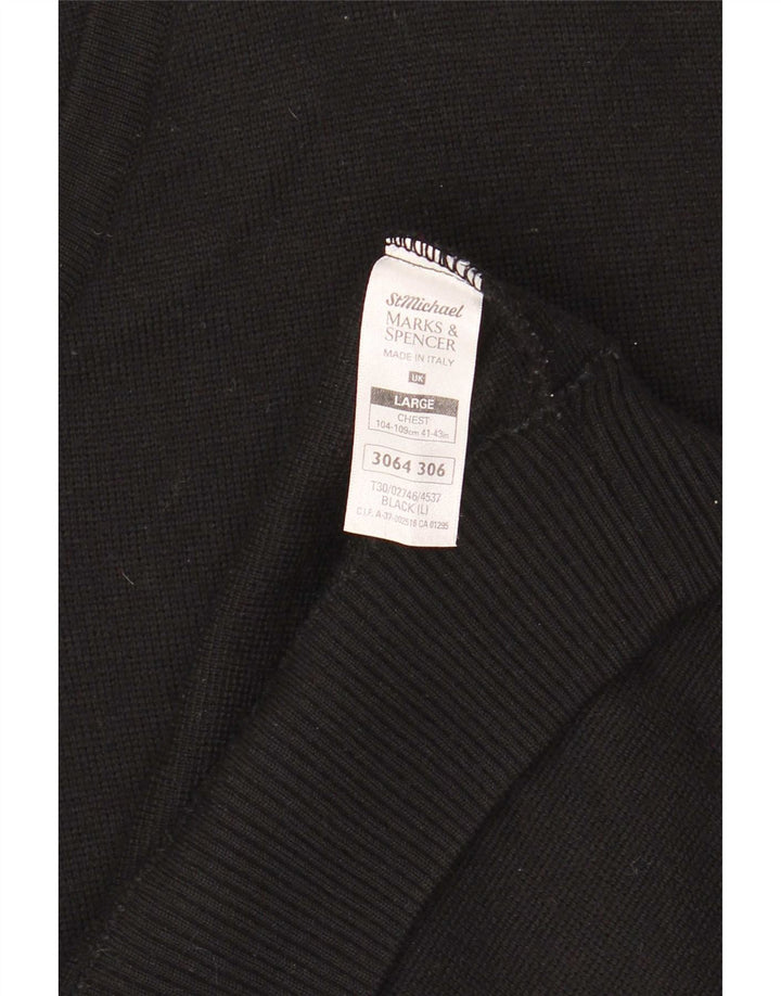 Marks & Spencer Pull col V pour homme en laine rayée noire