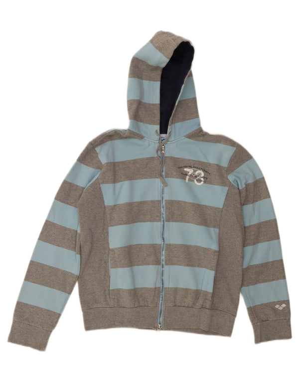 Arena Womens Graphic Zip Hoodie Sweater UK 16 Large Grey Striped Cotton