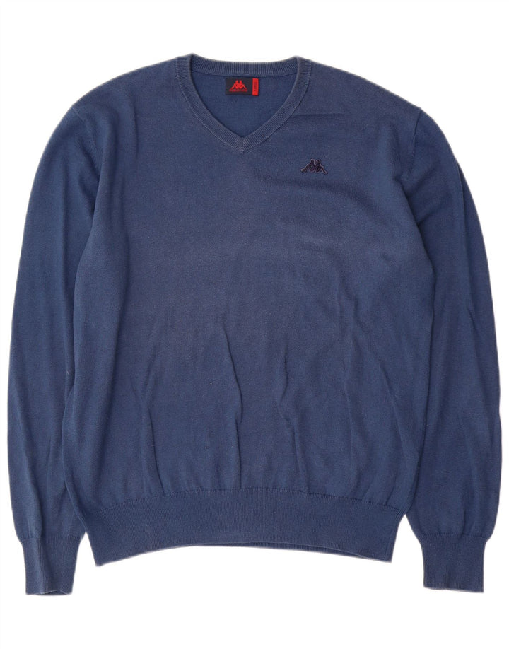 Kappa Pull col V pour homme en coton bleu Taille L