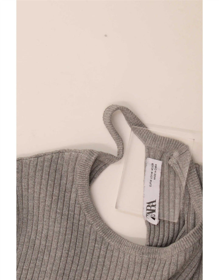 Zara Womens Crop Blouse Top UK 12 Gris Moyen
