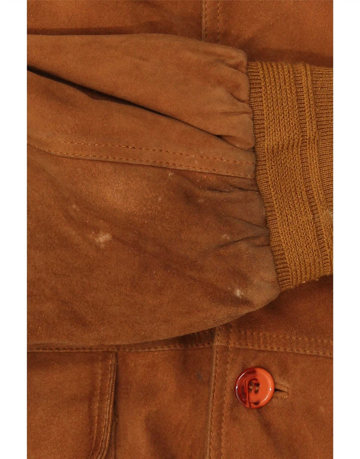 vintage Mens Suede Bomber Jacket IT 56 3XL Cuir Marron