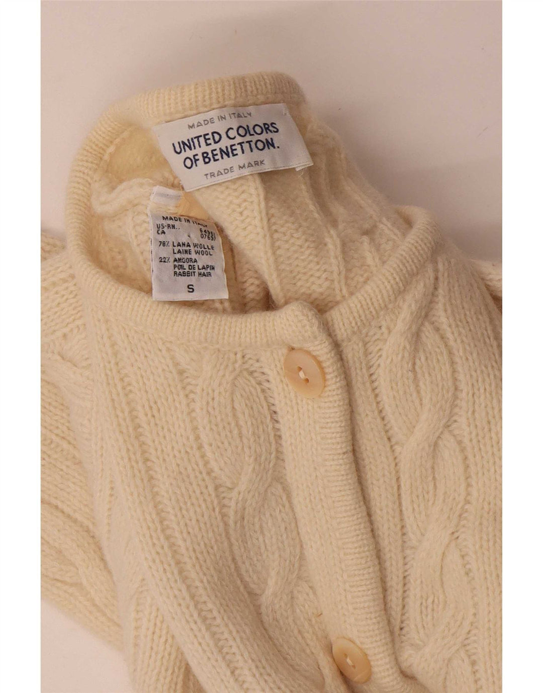 Benetton Pull cardigan surdimensionné pour femme UK 10 Petite laine blanc cassé