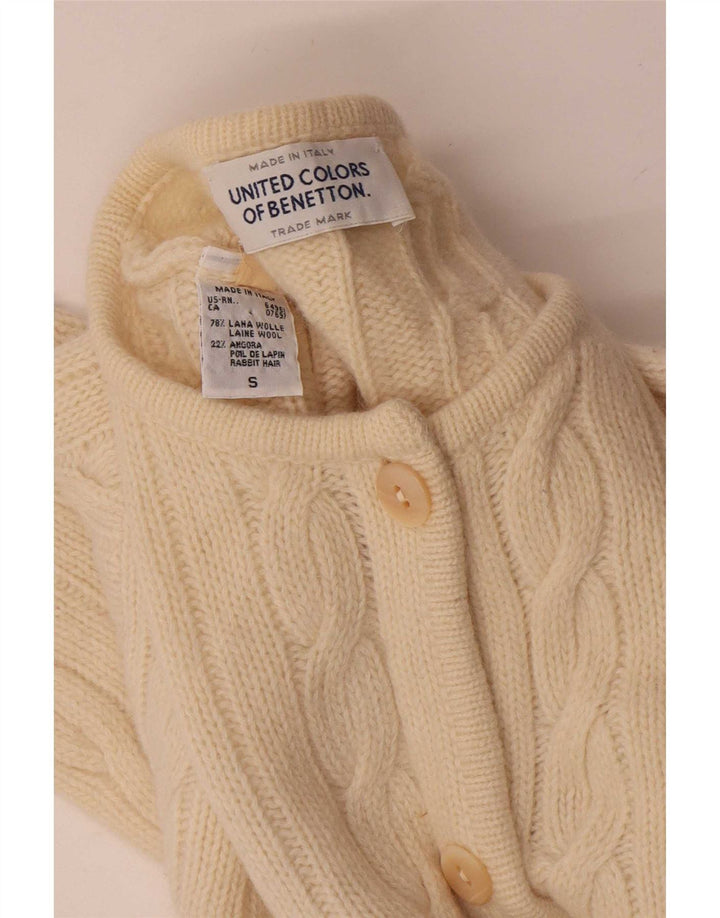 Benetton Pull cardigan surdimensionné pour femme UK 10 Petite laine blanc cassé