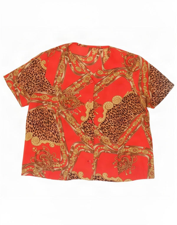 Vintage Womens Abstract Pattern Short Sleeve Shirt Blouse UK 16 Large Red