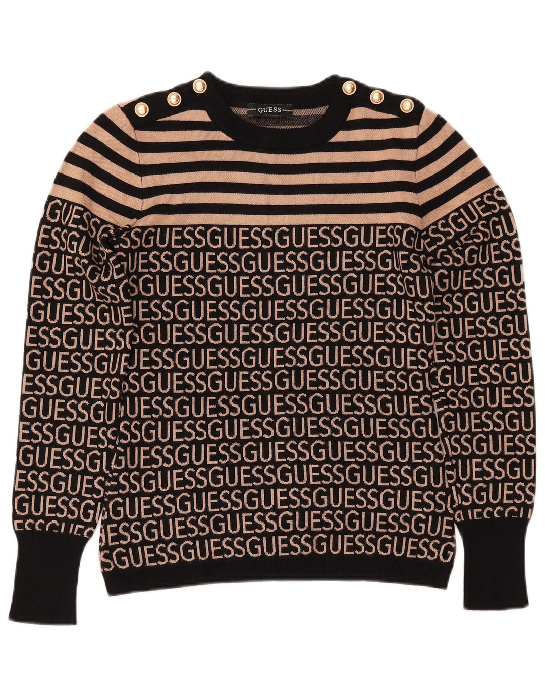GUESS Pull graphique à col rond pour femme UK 10 Petit rayé noir