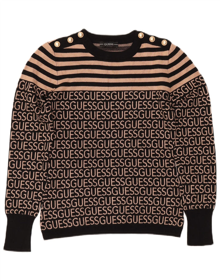 GUESS Pull graphique à col rond pour femme UK 10 Petit rayé noir