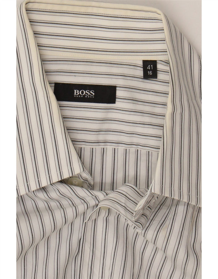 HUGO BOSS Mens Shirt Size 41 16 Large White Striped Cotton Vintage Hugo Boss and Second-Hand Hugo Boss from Messina Hembry 