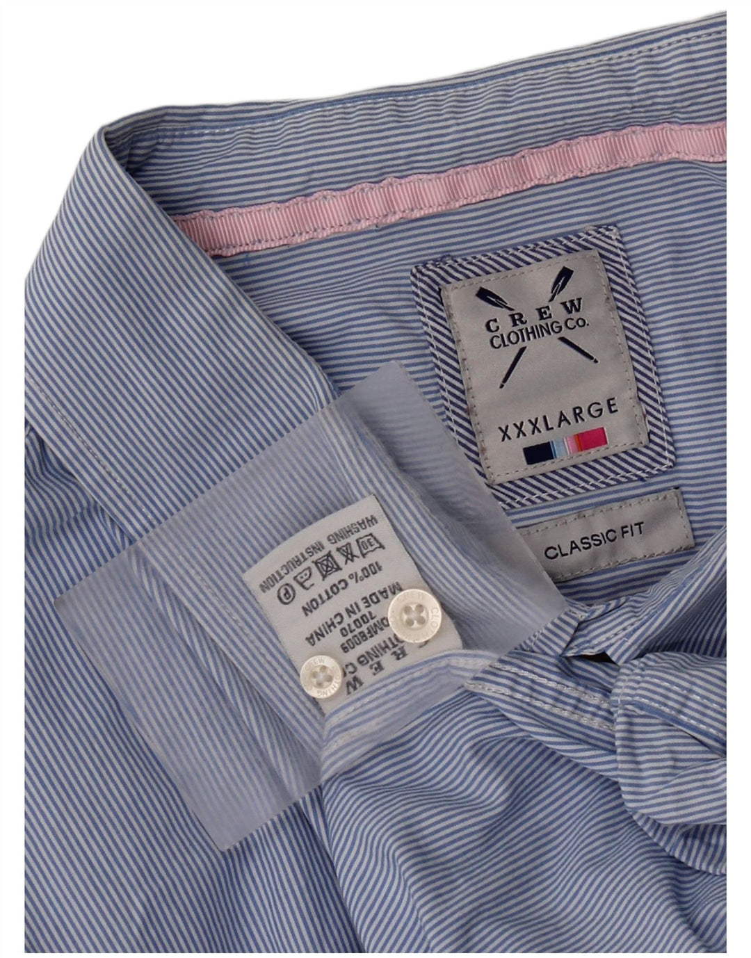 Crew Clothing Chemise coupe classique pour homme 3XL en coton rayé bleu