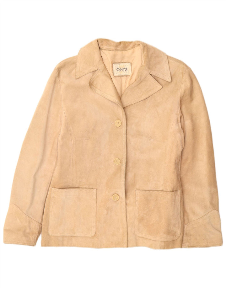 Onyx Veste blazer en daim à 3 boutons pour femme IT 44 Cuir beige moyen