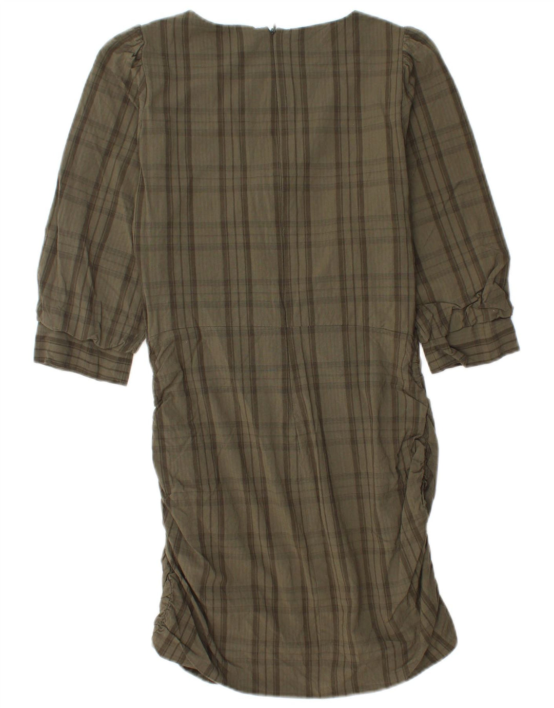 Zara Robe droite à manches 3/4 pour femme UK 12 Kaki moyen à carreaux en viscose