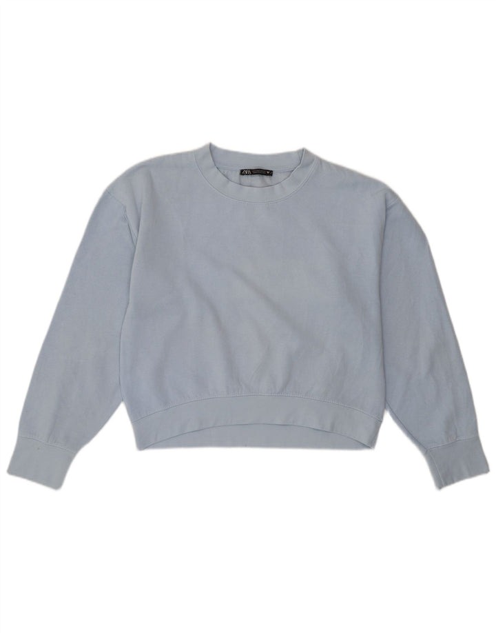 Zara Womens Crop Oversize Sweatshirt Jumper UK 10 Petit Bleu Polyester