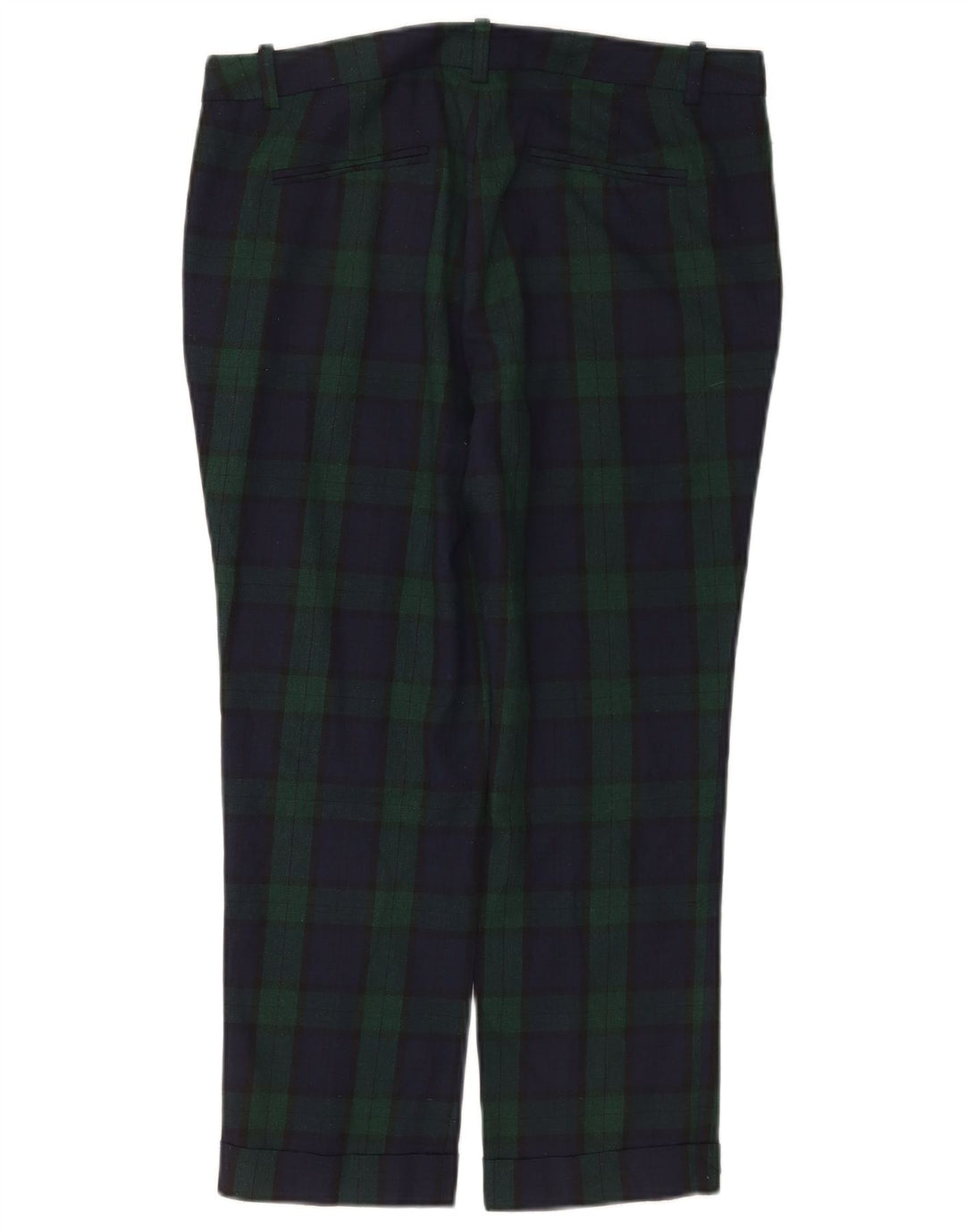 Zara Pantalon court droit pour femme Medium W30 L24 Vert à carreaux Polyester
