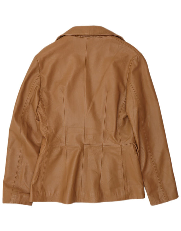 vintage Femme 1 Bouton Veste Blazer En Cuir UK 12 Cuir Marron Moyen