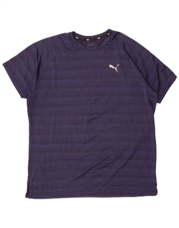 PUMA T-Shirt Homme Top 2XL Bleu Marine Rayé