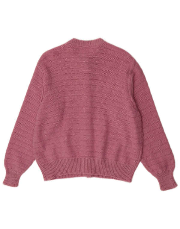 vintage Femme Cardigan Pull UK 14 Rayé Rose Moyen
