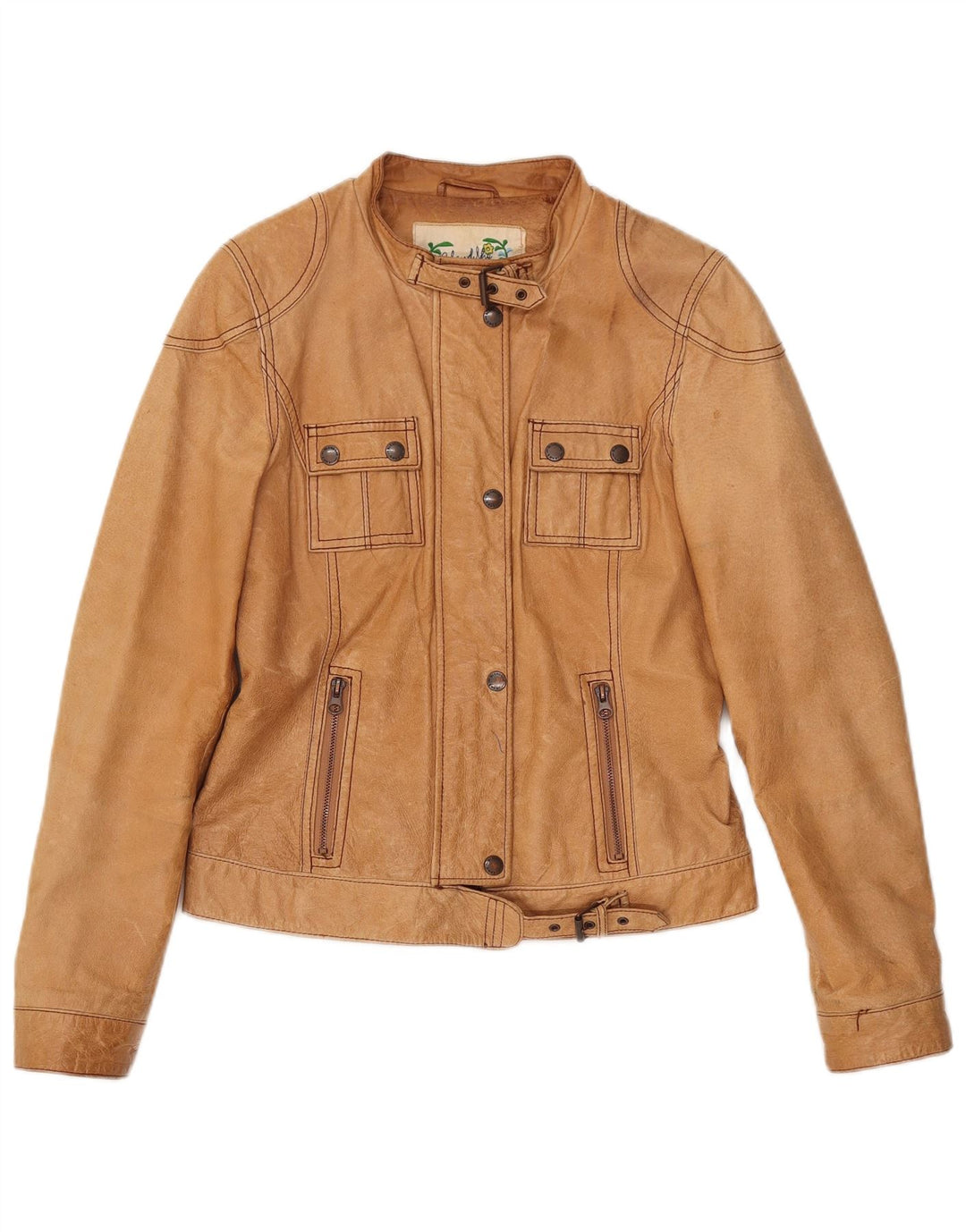 Veste en cuir femme vintage UK 12 Cuir Beige Moyen