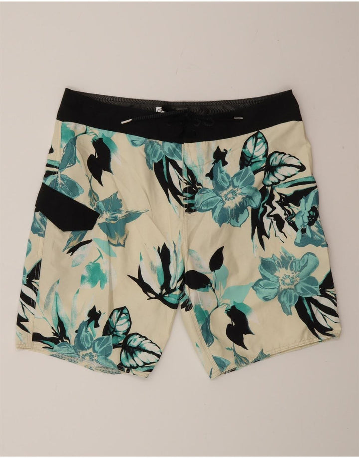 Volcom Short de bain graphique pour hommes, grand motif floral blanc