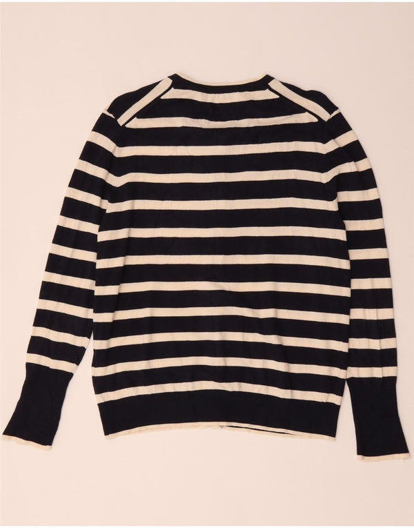 Zara Cardigan Femme Pull UK 20 2XL Bleu Marine Rayé Viscose