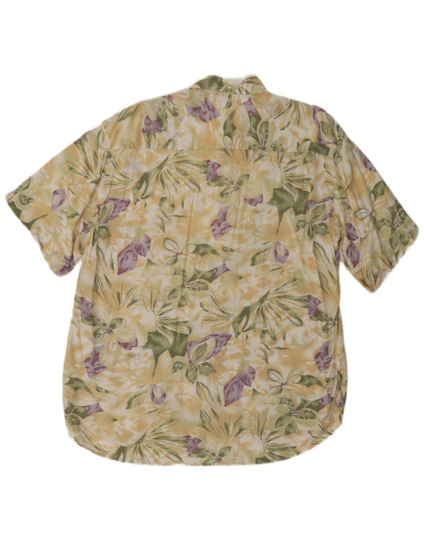 vintage Chemise à manches courtes pour hommes Grande Viscose Florale Beige