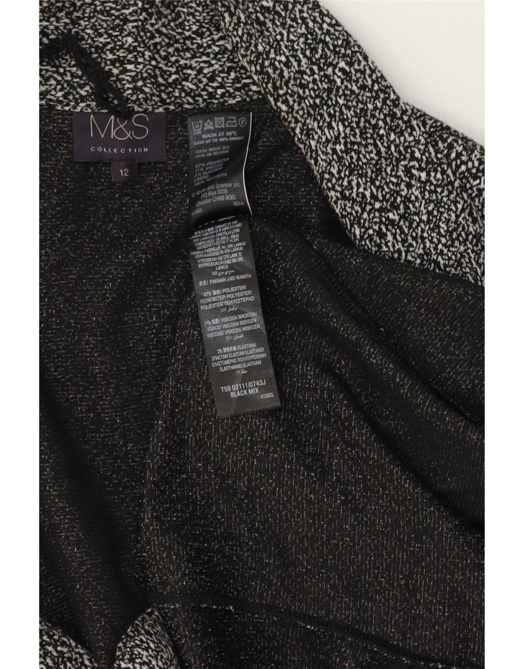 Marks & Spencer Veste blazer ouverte en tricot pour femme UK 12 Medium Noir moucheté