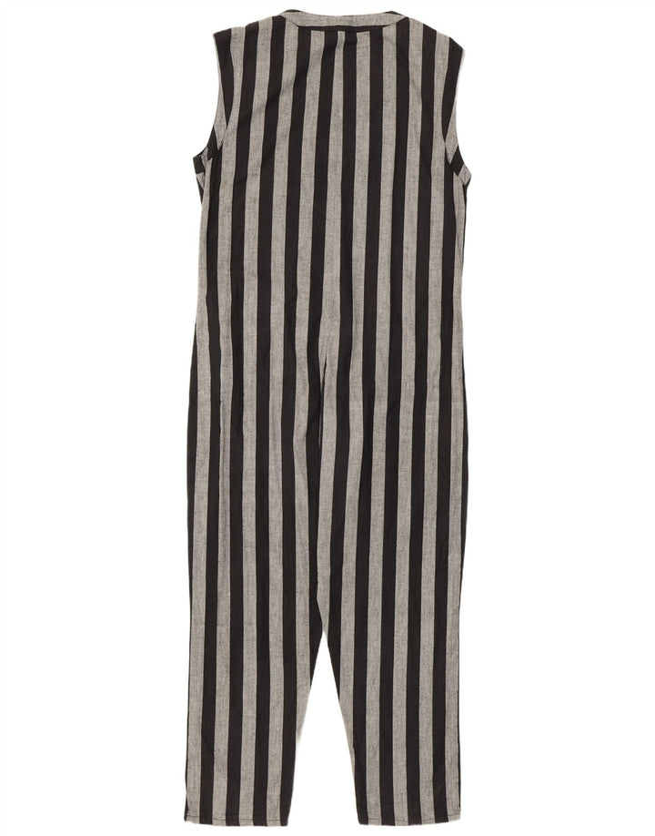 vintage Femme Combinaison sans manches UK 14 Moyen Noir Rayé