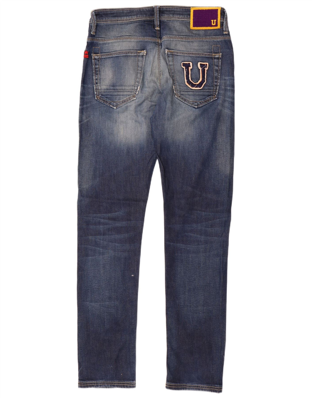 Uniform Mens Graphic Distressed Slim Jeans W32 L33 Bleu Coton