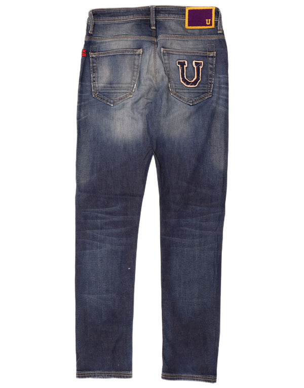 Uniform Mens Graphic Distressed Slim Jeans W32 L33 Bleu Coton