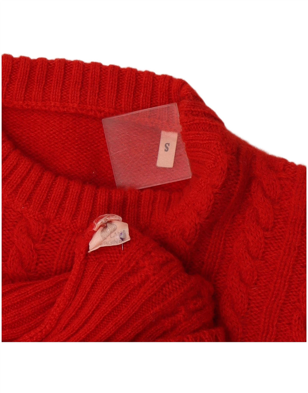 vintage Femmes Oversize Crew Neck Jumper Pull UK 10 Petite Laine Rouge