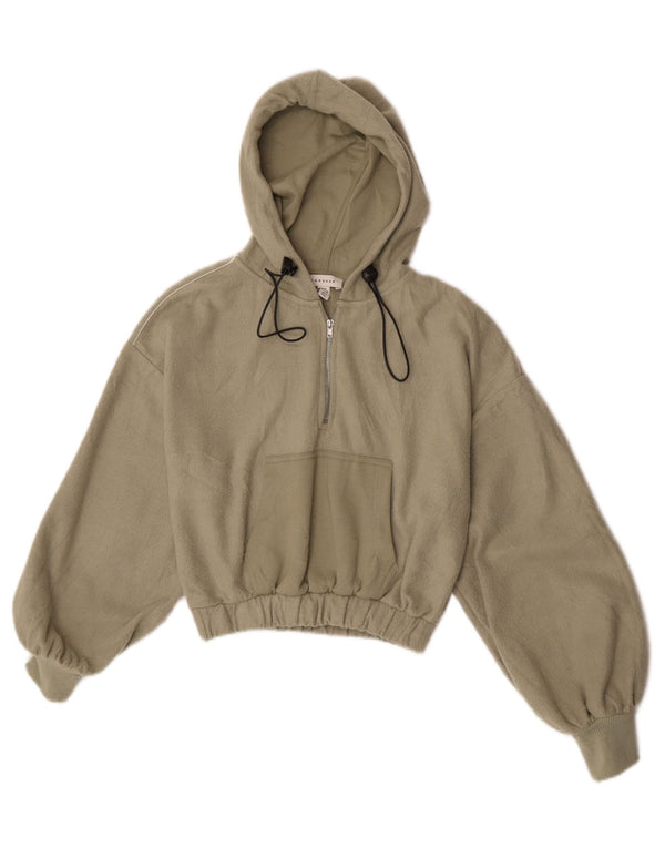 Topshop Pull court à capuche et col zippé pour femme UK 6 XS Kaki Polyester