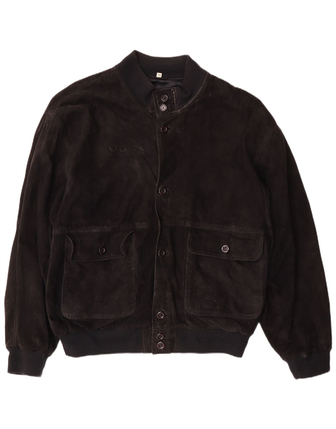 VINTAGE Veste Bomber En Daim Homme IT 56 3XL Cuir Noir