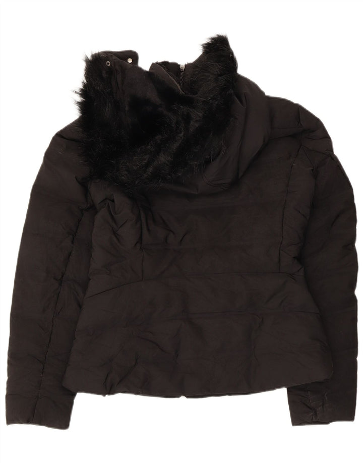 Zara Veste matelassée à capuche pour femme UK 10 Small Noir Polyester