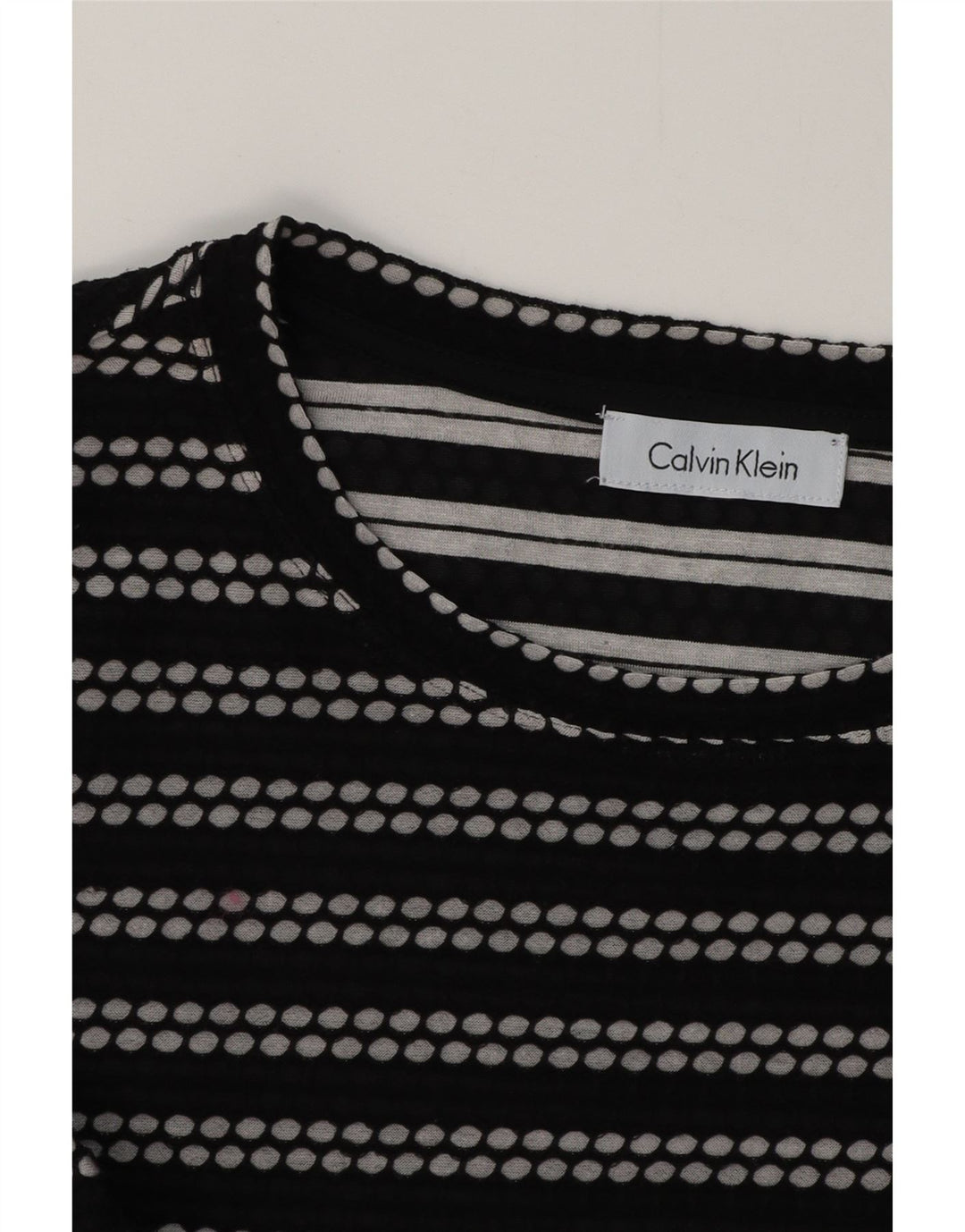 CALVIN KLEIN Haut à manches longues pour femme UK 12 Medium Noir Rayé