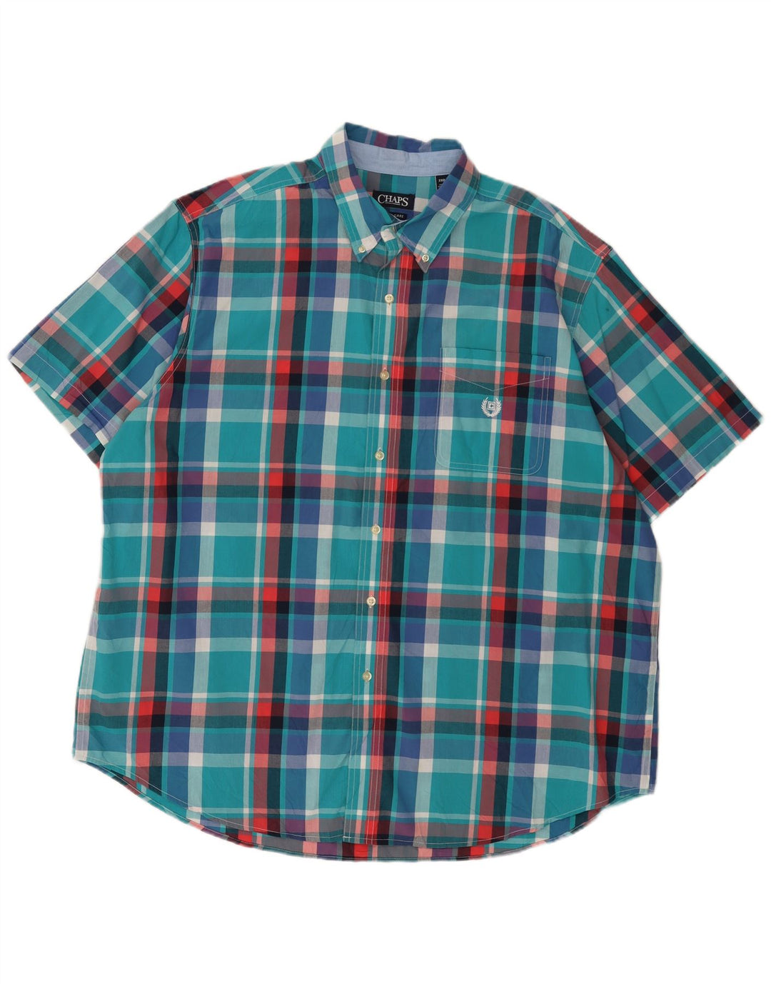 Chaps Chemise à manches courtes pour homme 2XL en coton à carreaux bleu