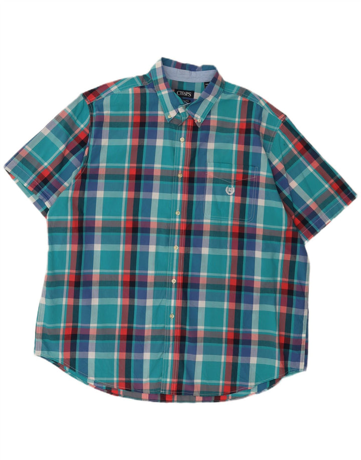 Chaps Chemise à manches courtes pour homme 2XL en coton à carreaux bleu
