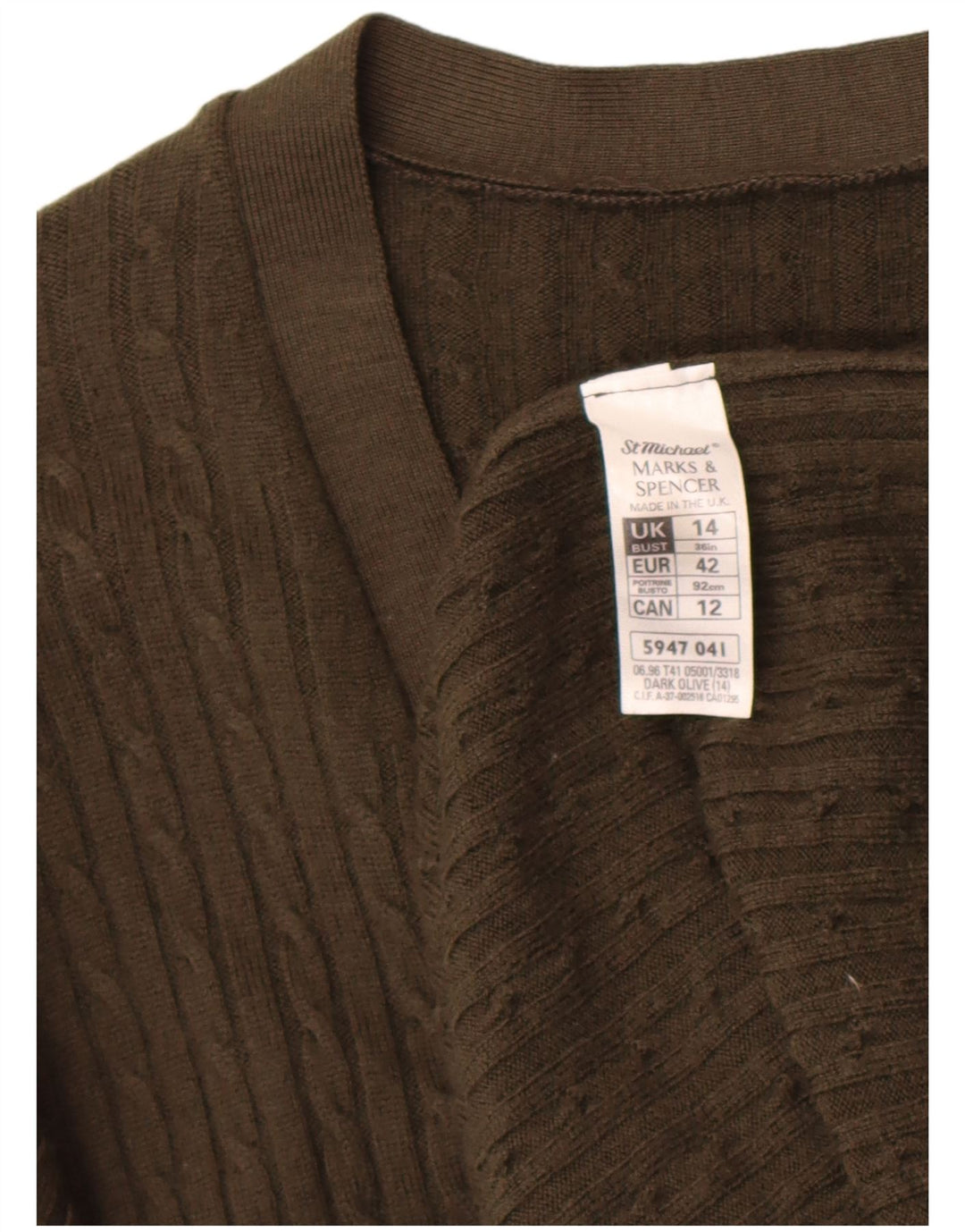 Marks & Spencer Pull cardigan St. Michael pour femme UK 14 Large Kaki