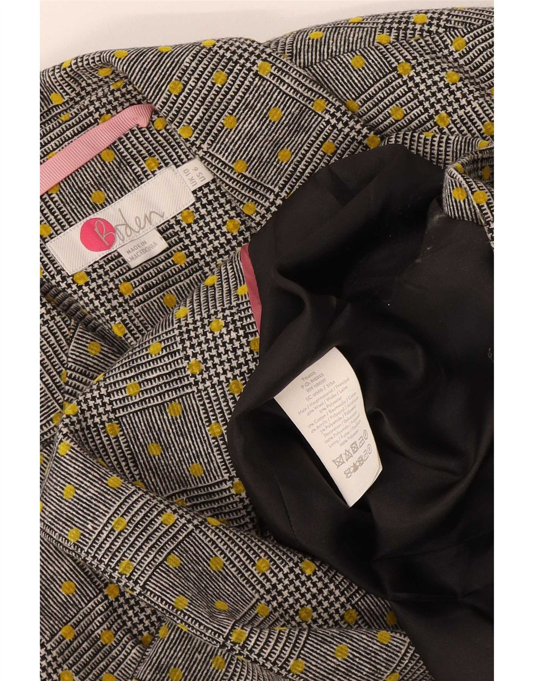 Veste blazer à double boutonnage Boden pour femme UK 10 Petite laine à pois gris
